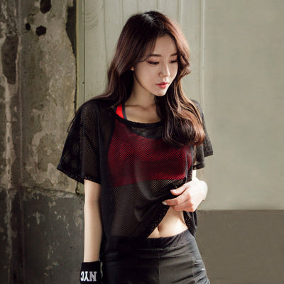 Hollow Out Mesh Blouse Crop Tops