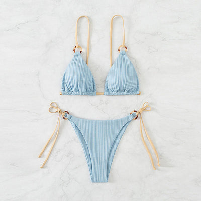 Solid Color Strap Bikini Two Swimsuits