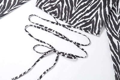 Striped Print Lace-up Short Tops