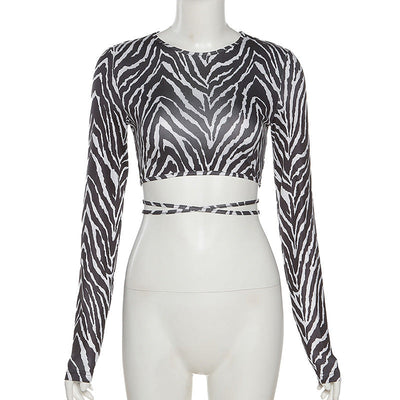Striped Print Lace-up Short Tops
